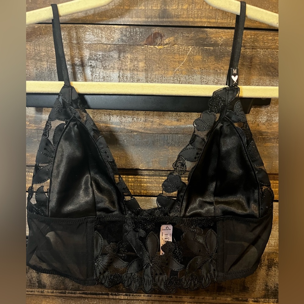 Victoria’s Secret Floral Mesh Black Bralette Lingerie Top